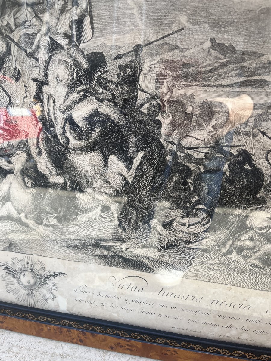 Stampa d'incisione storica con scena di battaglia-photo-5