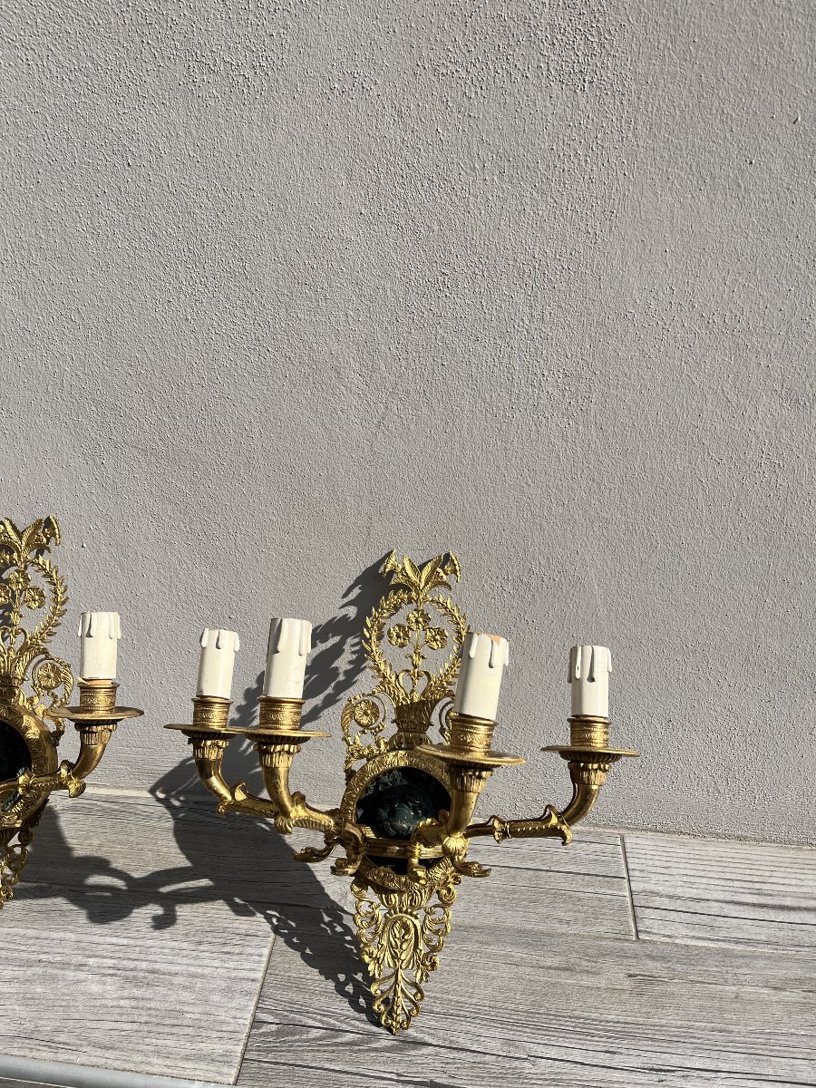 Coppia di applique in bronzo dorato-photo-2