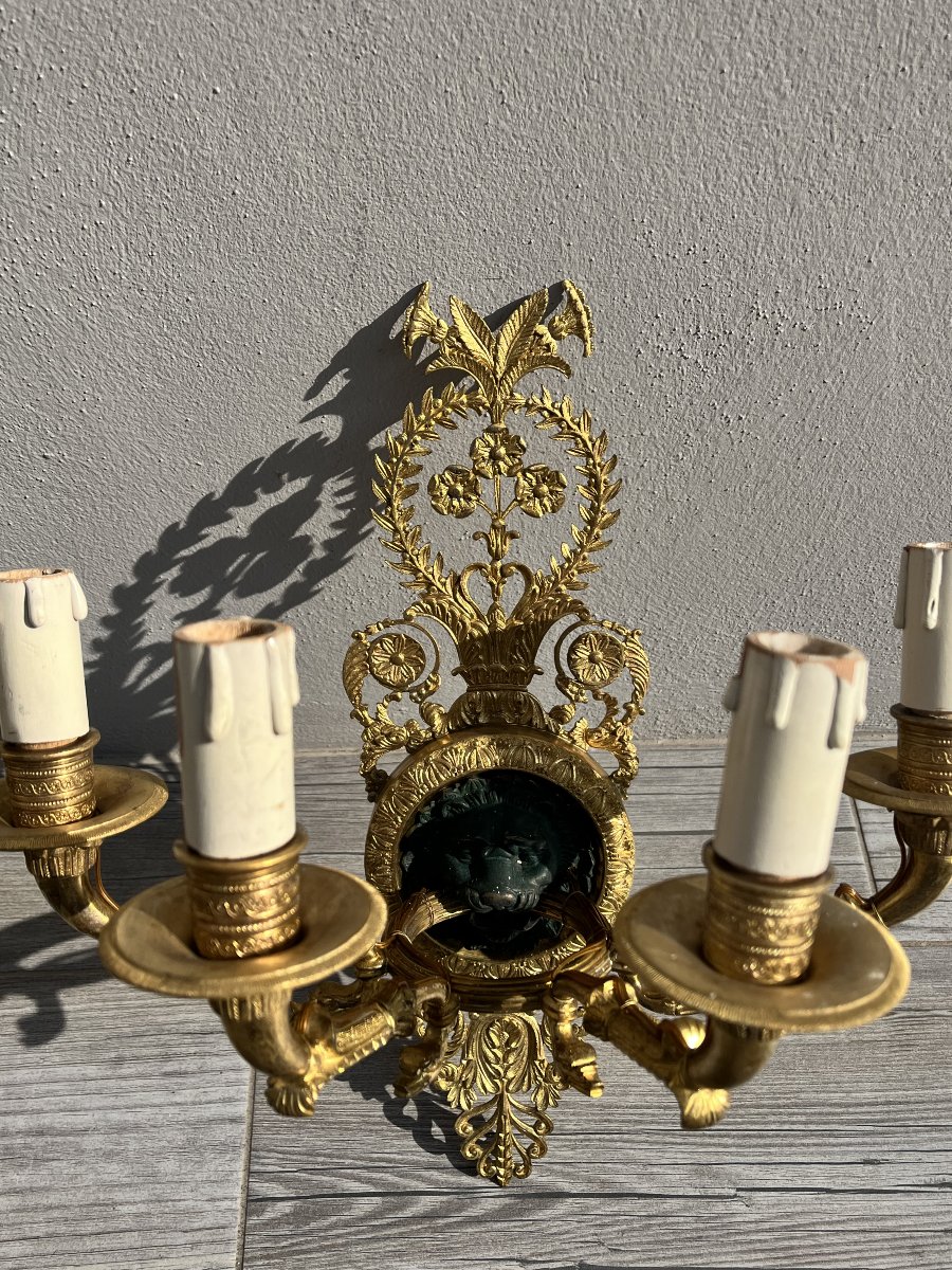 Coppia di applique in bronzo dorato-photo-3