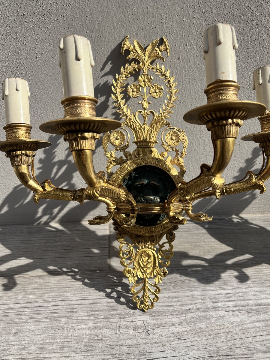 Coppia di applique in bronzo dorato-photo-1