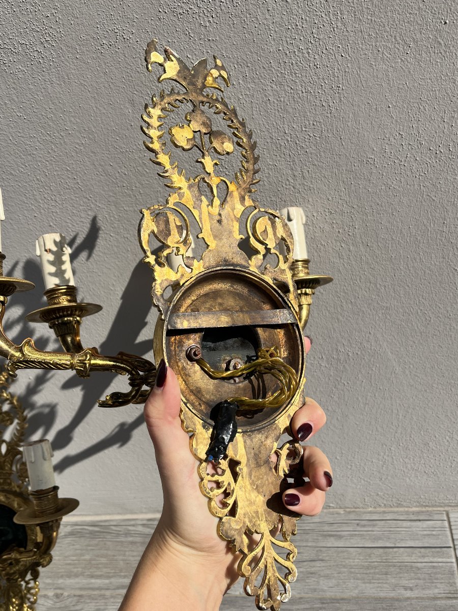 Coppia di applique in bronzo dorato-photo-2