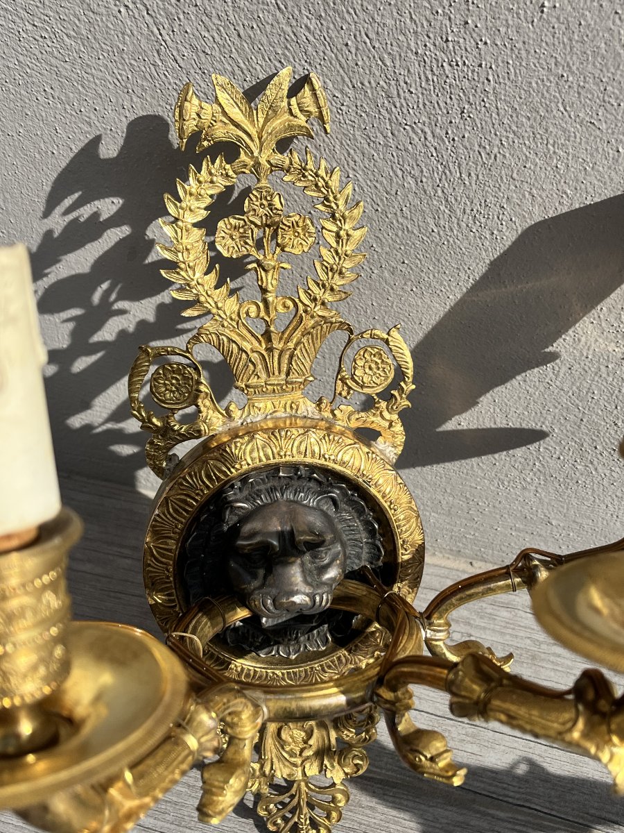 Elegante coppia di applique da parete in bronzo dorato-photo-4