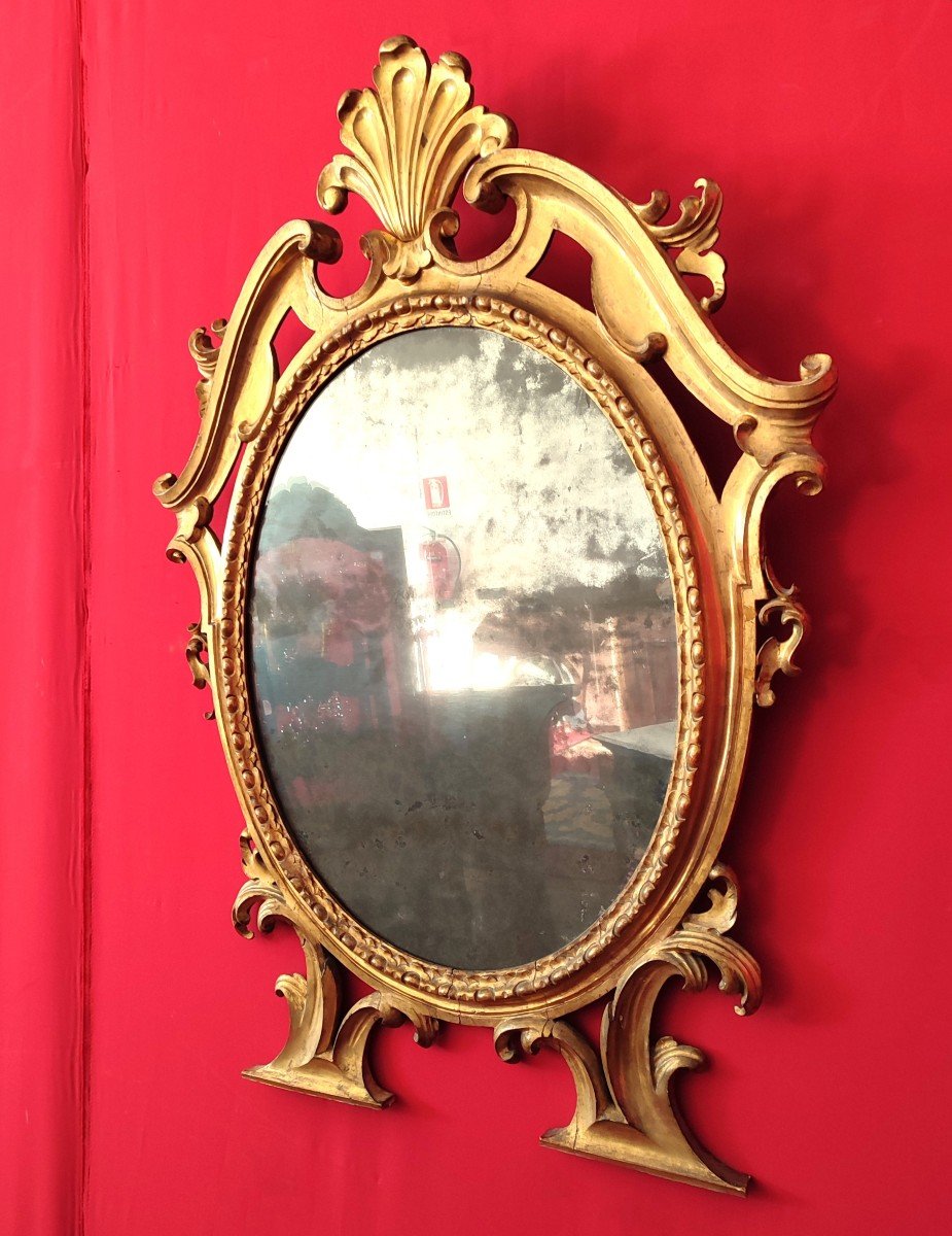 Specchio ovale in legno dorato-photo-2