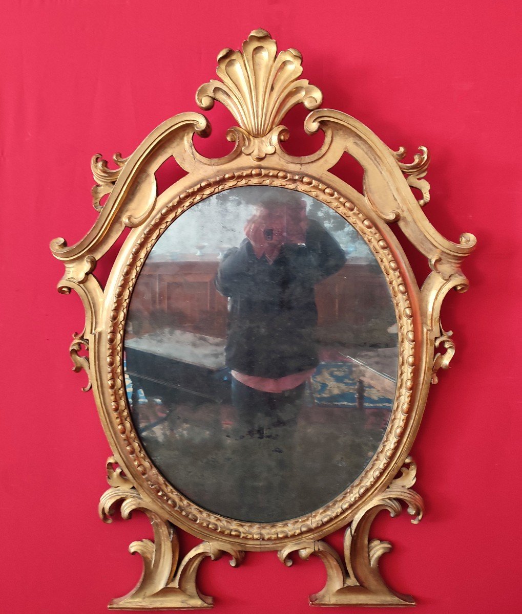 Specchio ovale in legno dorato-photo-6