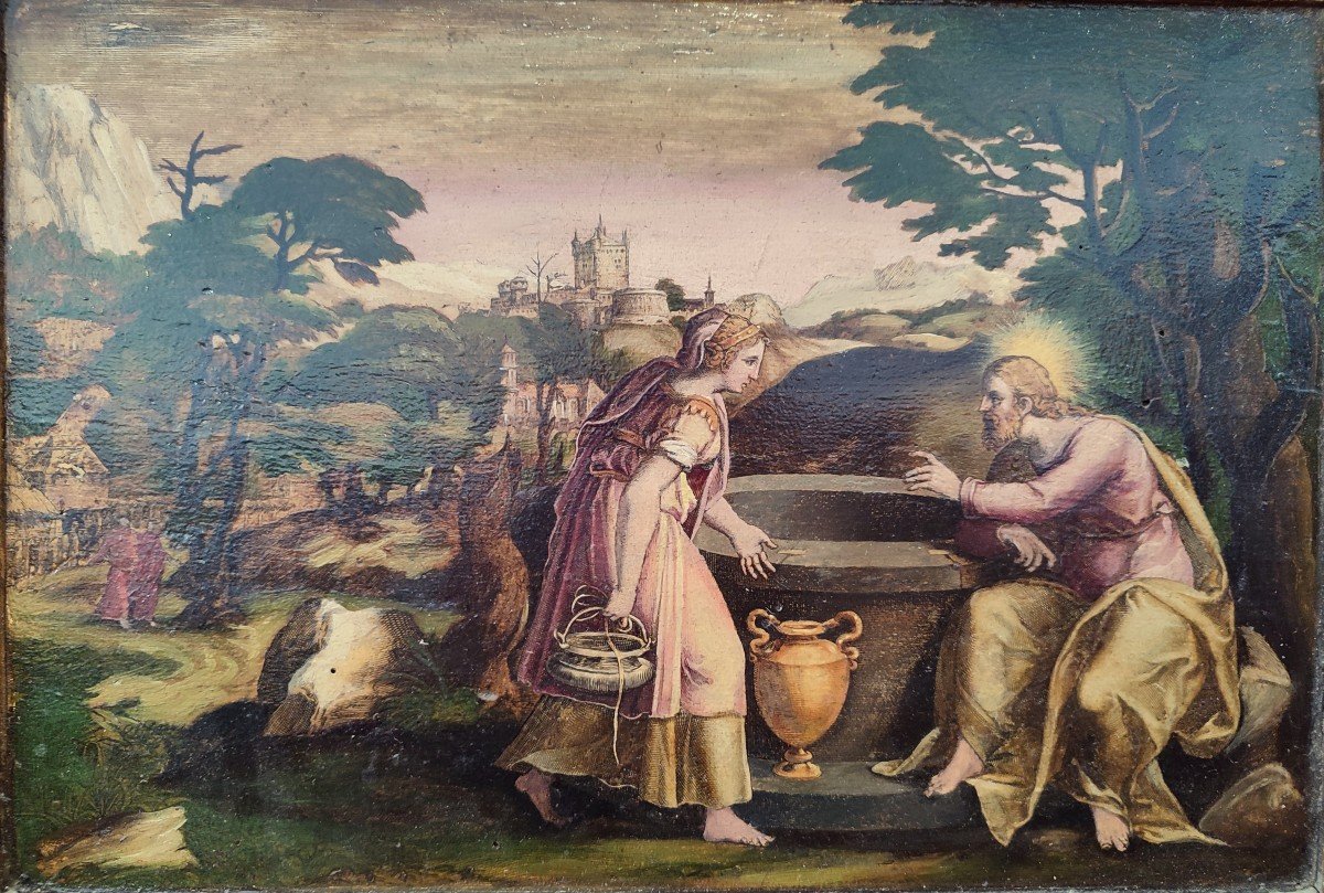 Stampa dipinta Cristo e la Samaritana al pozzo, Cornelis Cort-photo-2