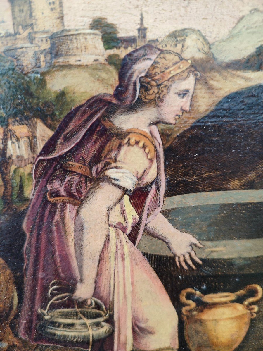 Stampa dipinta Cristo e la Samaritana al pozzo, Cornelis Cort-photo-1