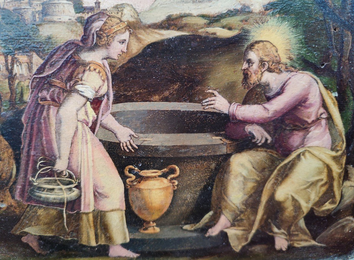 Stampa dipinta Cristo e la Samaritana al pozzo, Cornelis Cort-photo-3