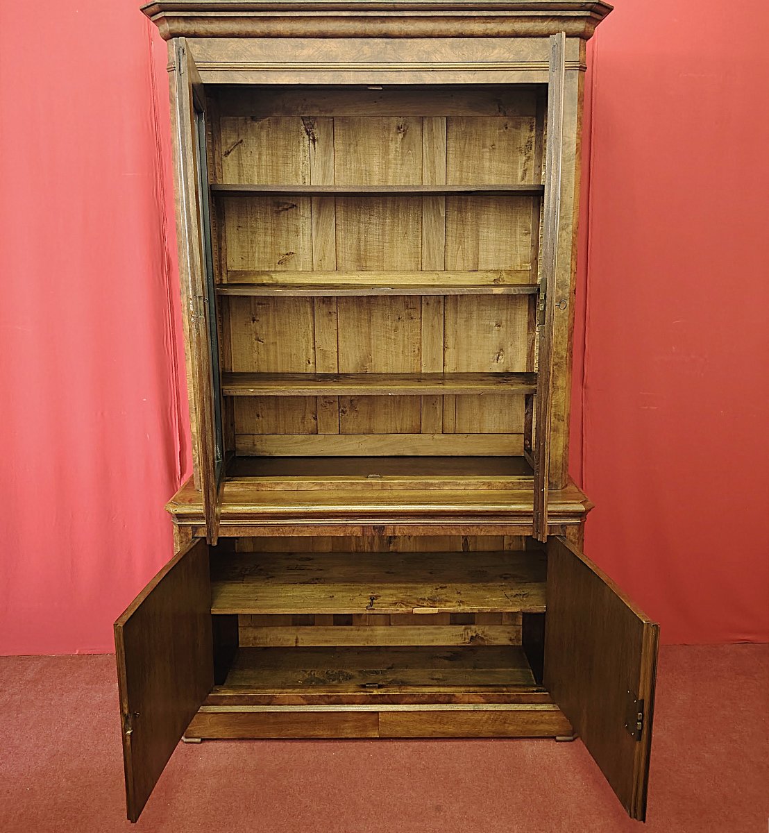 Libreria a Vetrina in Radica di Noce – Doppio Corpo, XIX Secolo-photo-2
