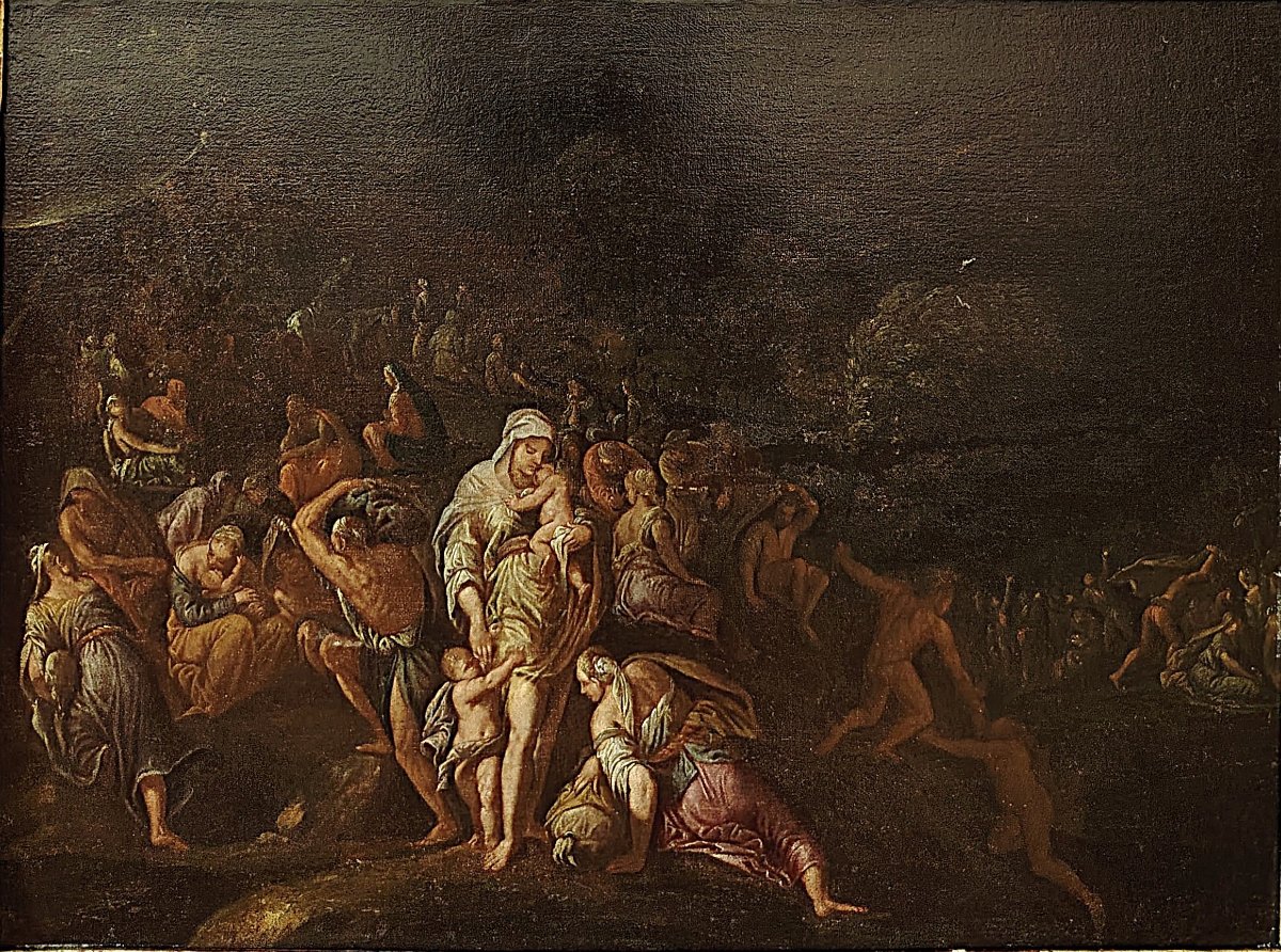 Dipinto Antico del Seicento - L'Esodo nel Deserto - Cerchia di Giulio Carpioni-photo-2