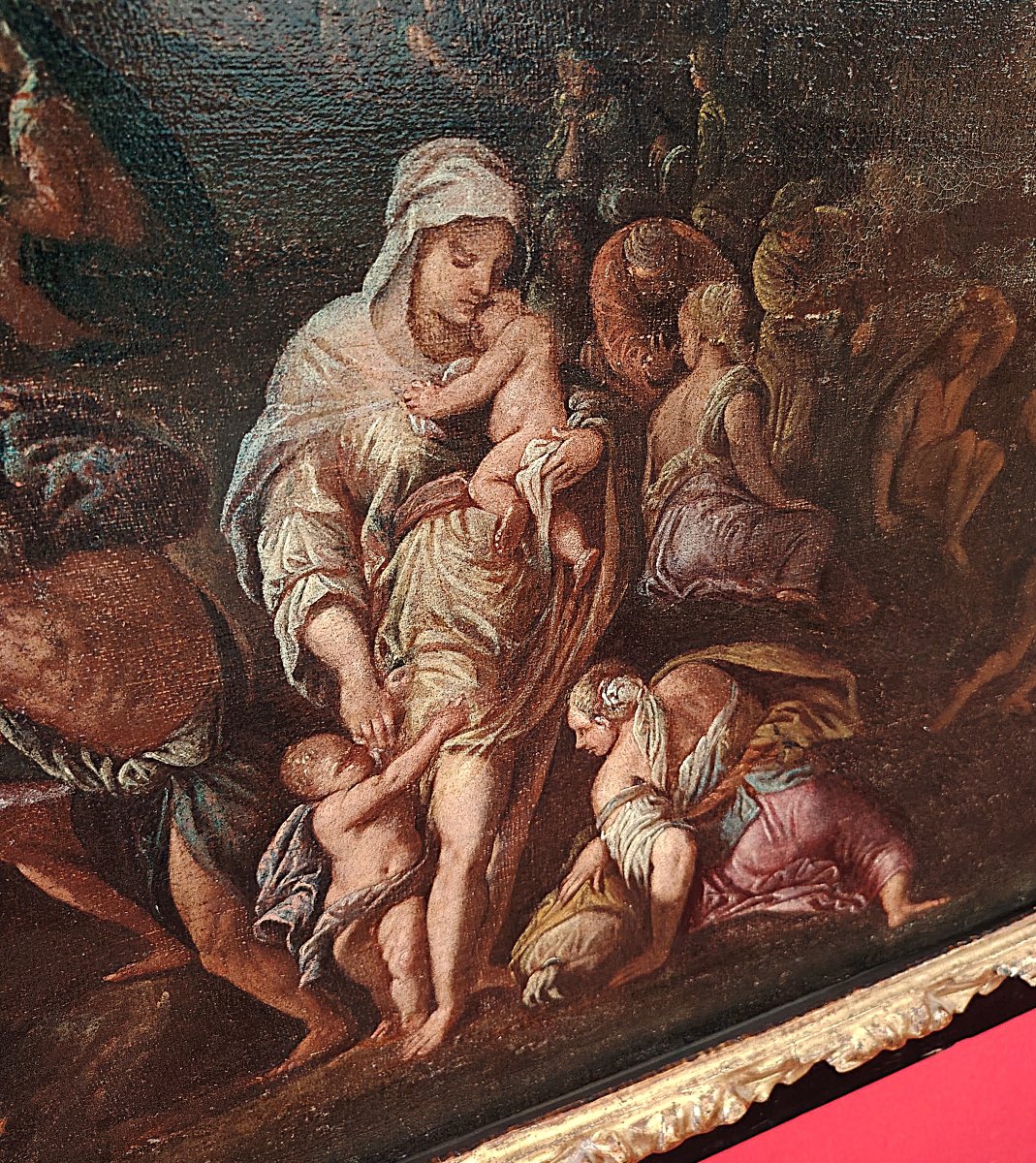 Dipinto Antico del Seicento - L'Esodo nel Deserto - Cerchia di Giulio Carpioni-photo-3