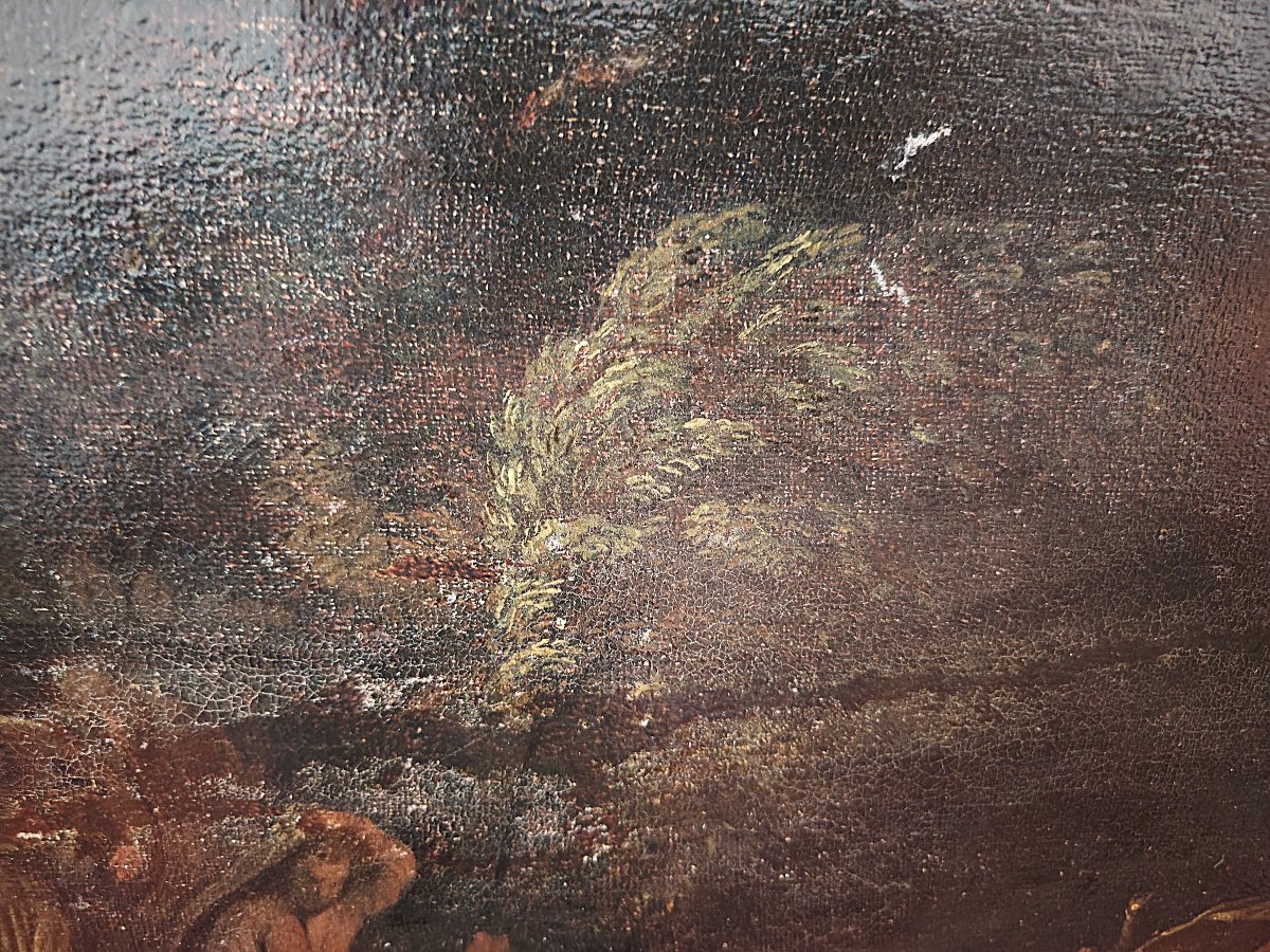 Dipinto Antico del Seicento - L'Esodo nel Deserto - Cerchia di Giulio Carpioni-photo-2