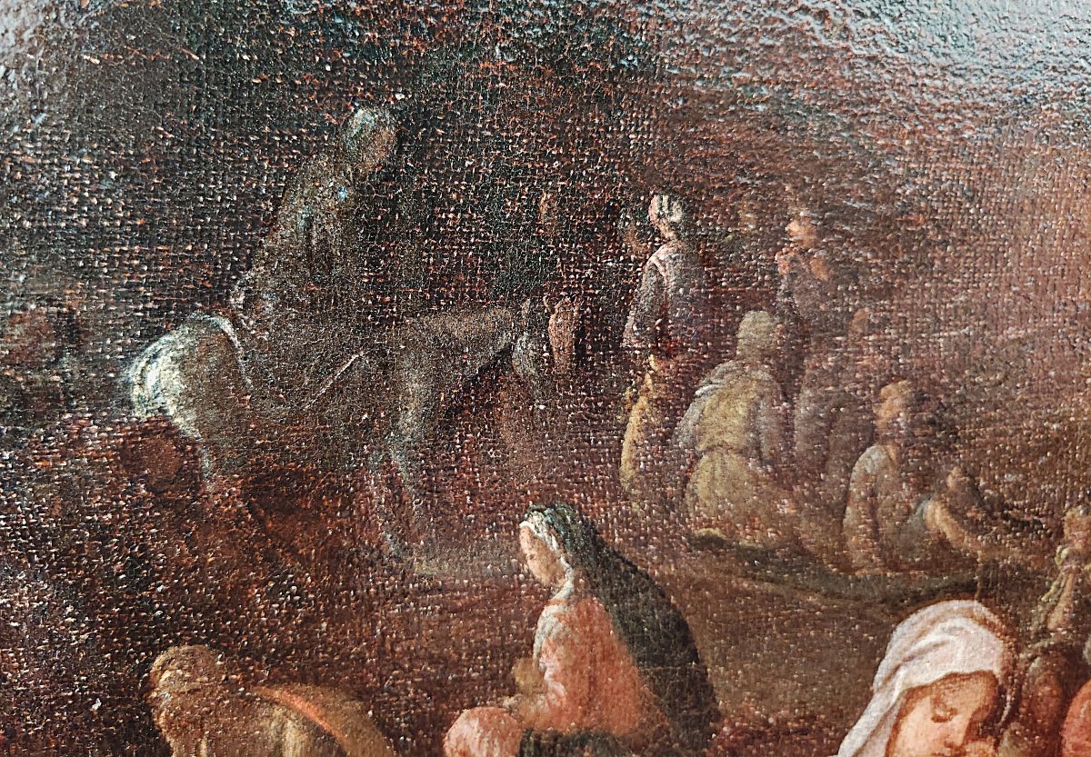 Dipinto Antico del Seicento - L'Esodo nel Deserto - Cerchia di Giulio Carpioni-photo-3