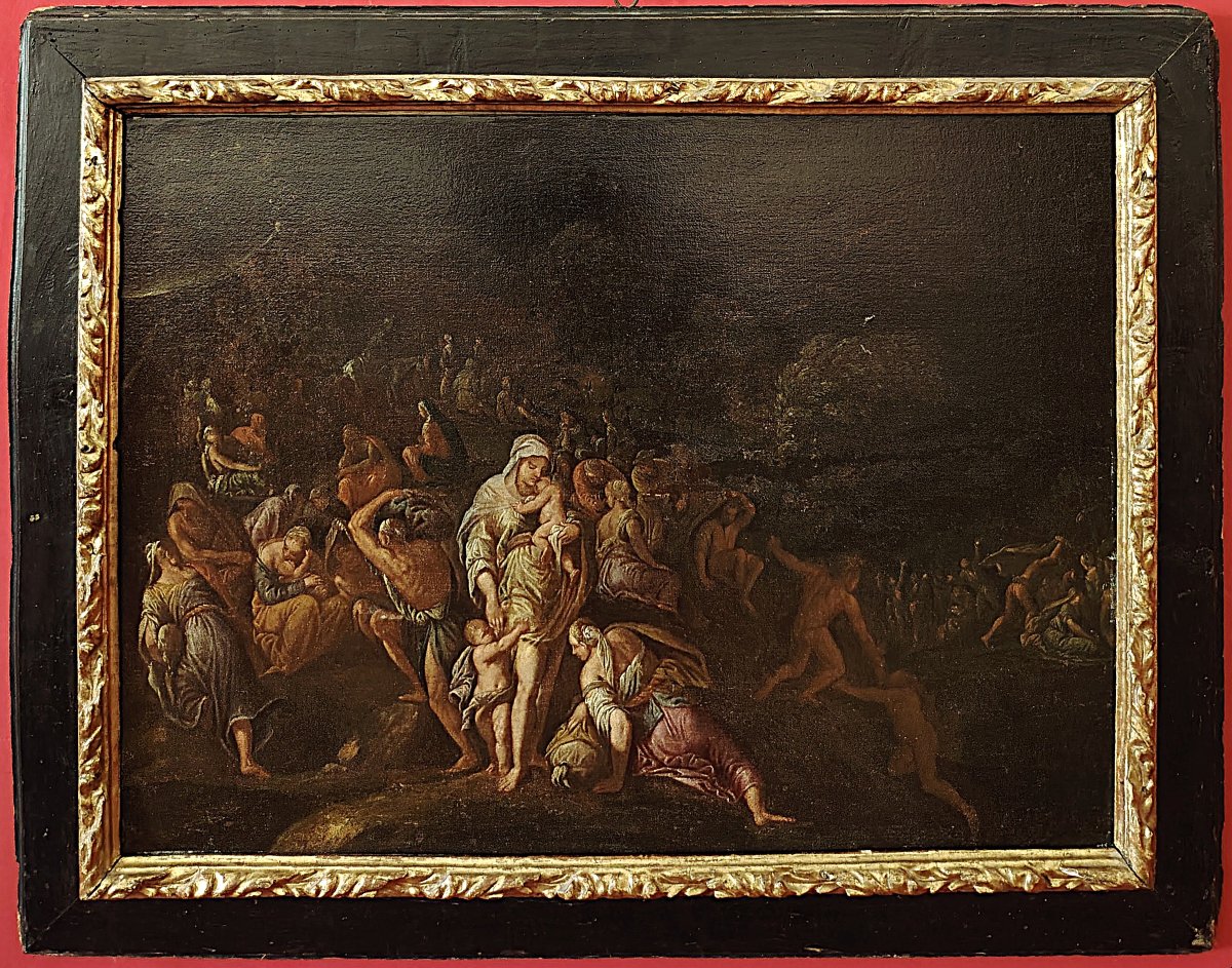 Dipinto Antico del Seicento - L'Esodo nel Deserto - Cerchia di Giulio Carpioni-photo-6