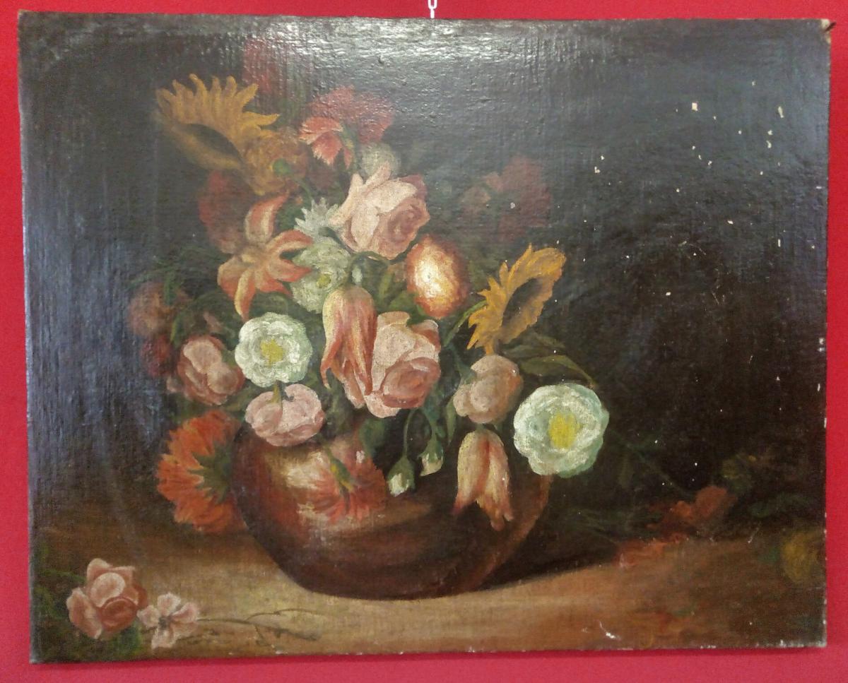 Peinture d'Un Vase De Fleurs