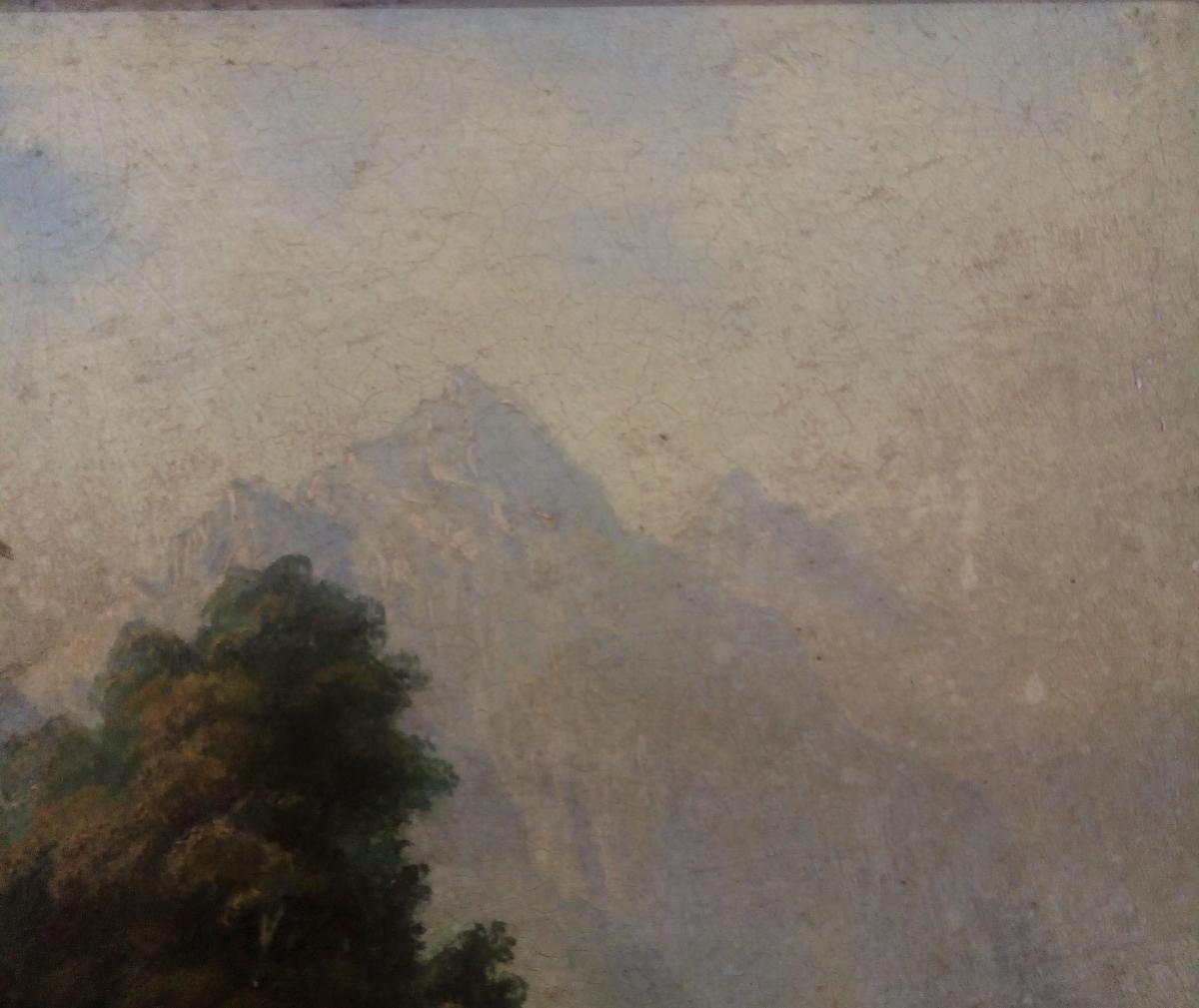 Peinture à l'Huile d'Un Paysage Avec Cadre Doré-photo-4