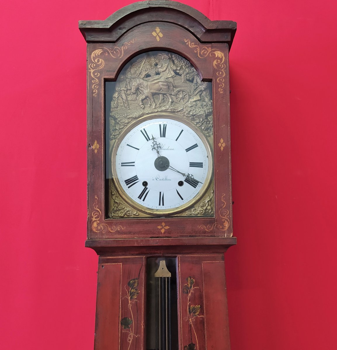 Horloge Pendule Laquée Rouge-photo-2