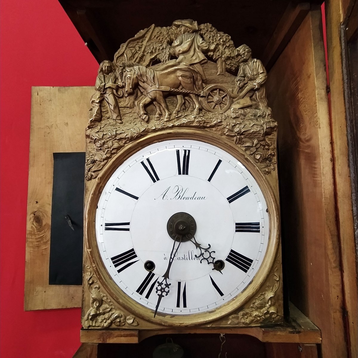 Horloge Pendule Laquée Rouge-photo-1