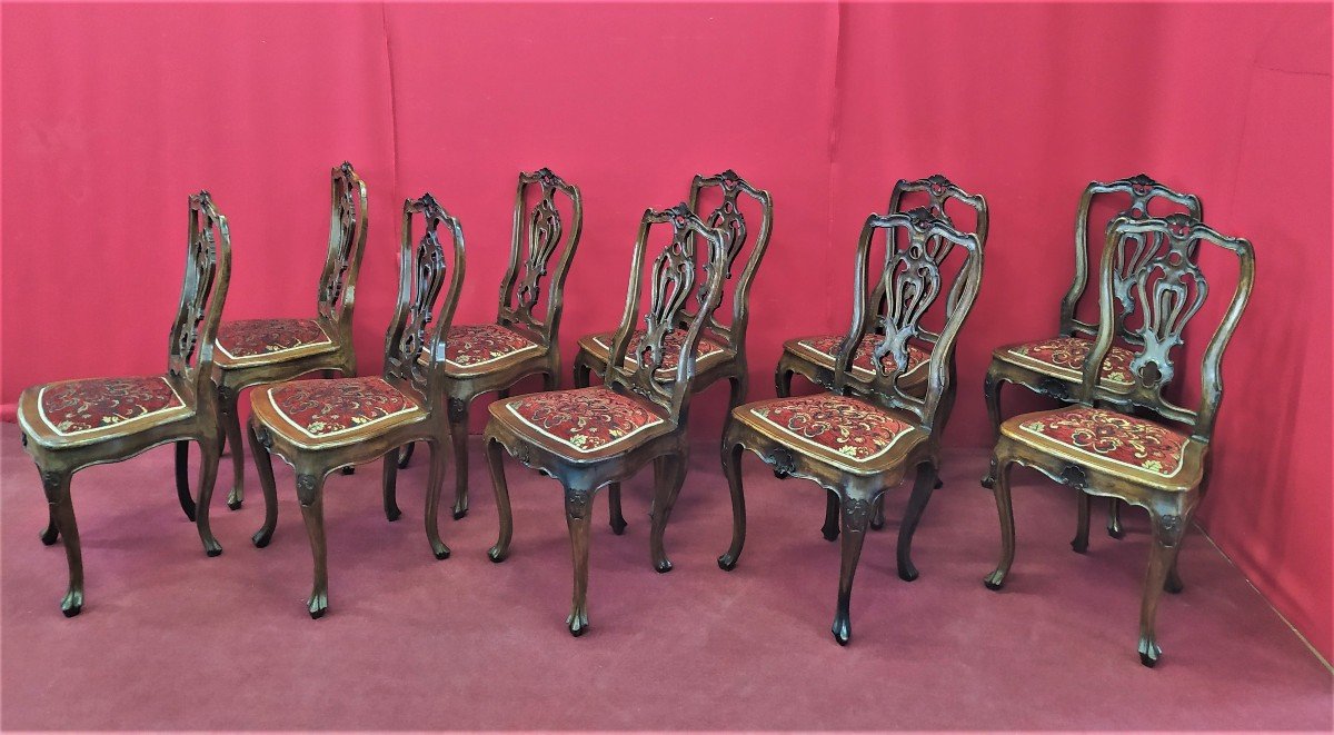 Groupe De 10 Chaises Sculptées-photo-6