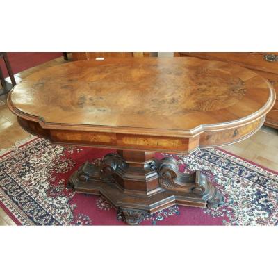 Italienne table basse Louis-Philippe en noyer et ronce de noyer avec tiroir