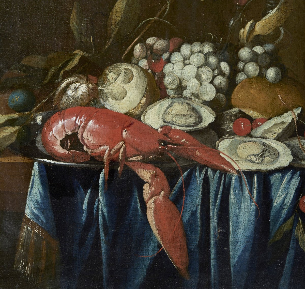 Natura morta con tappeto, frutta e crostacei-photo-4