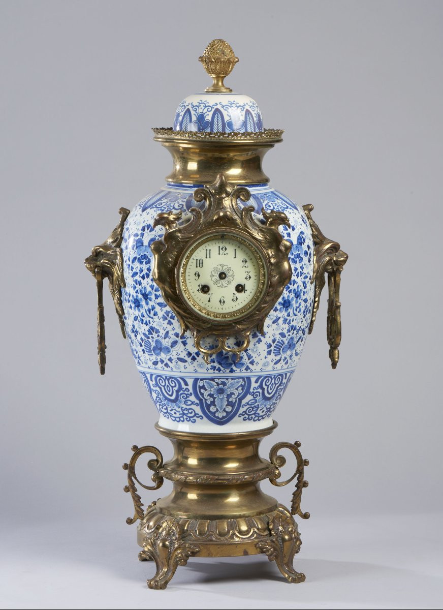 Due Candelabri e Sveglia in Ceramica di Delft XIX secolo -photo-4