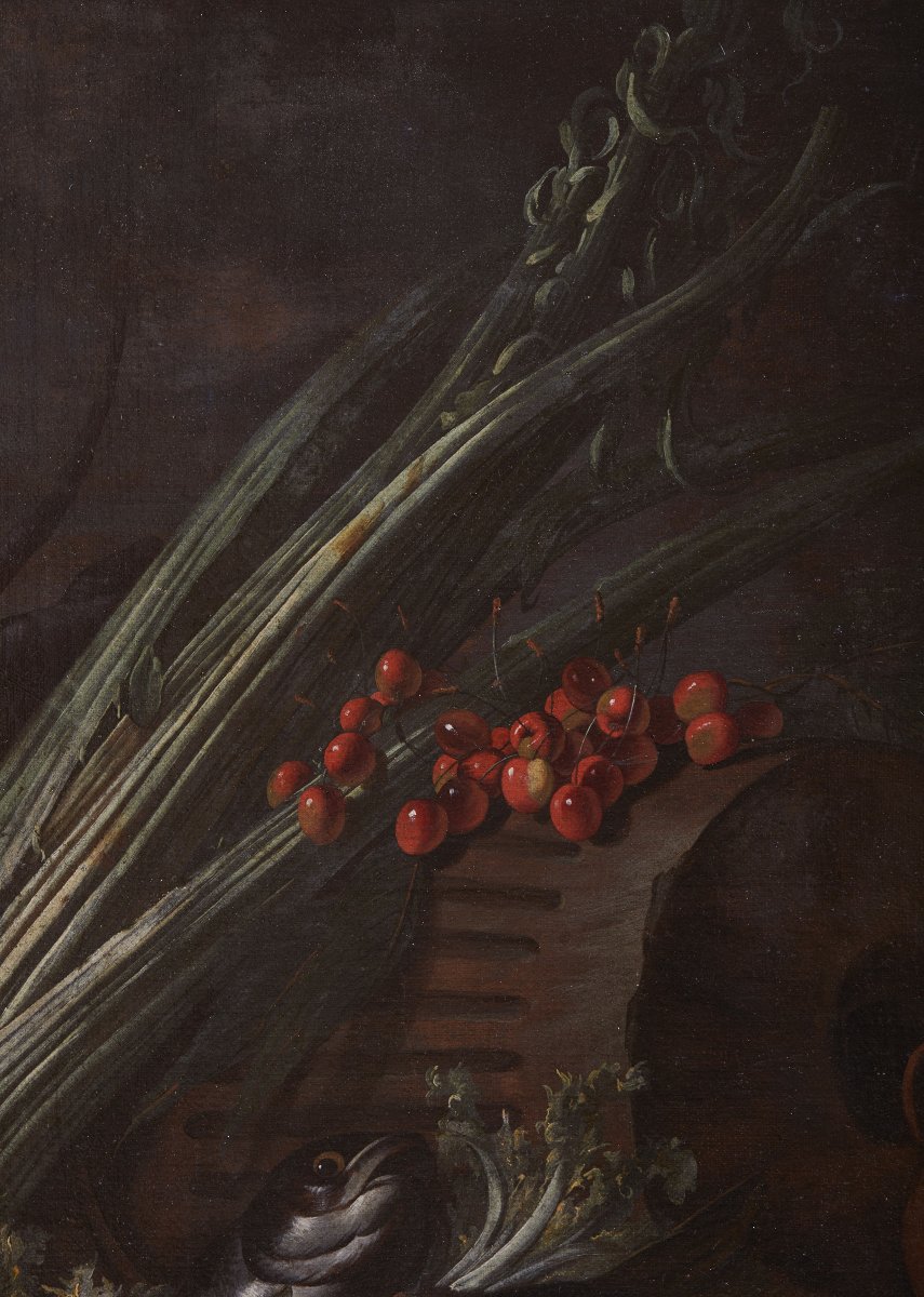Natura Morta con Frutta, verdure, pesci, crostacei e prosciutto '600-photo-2