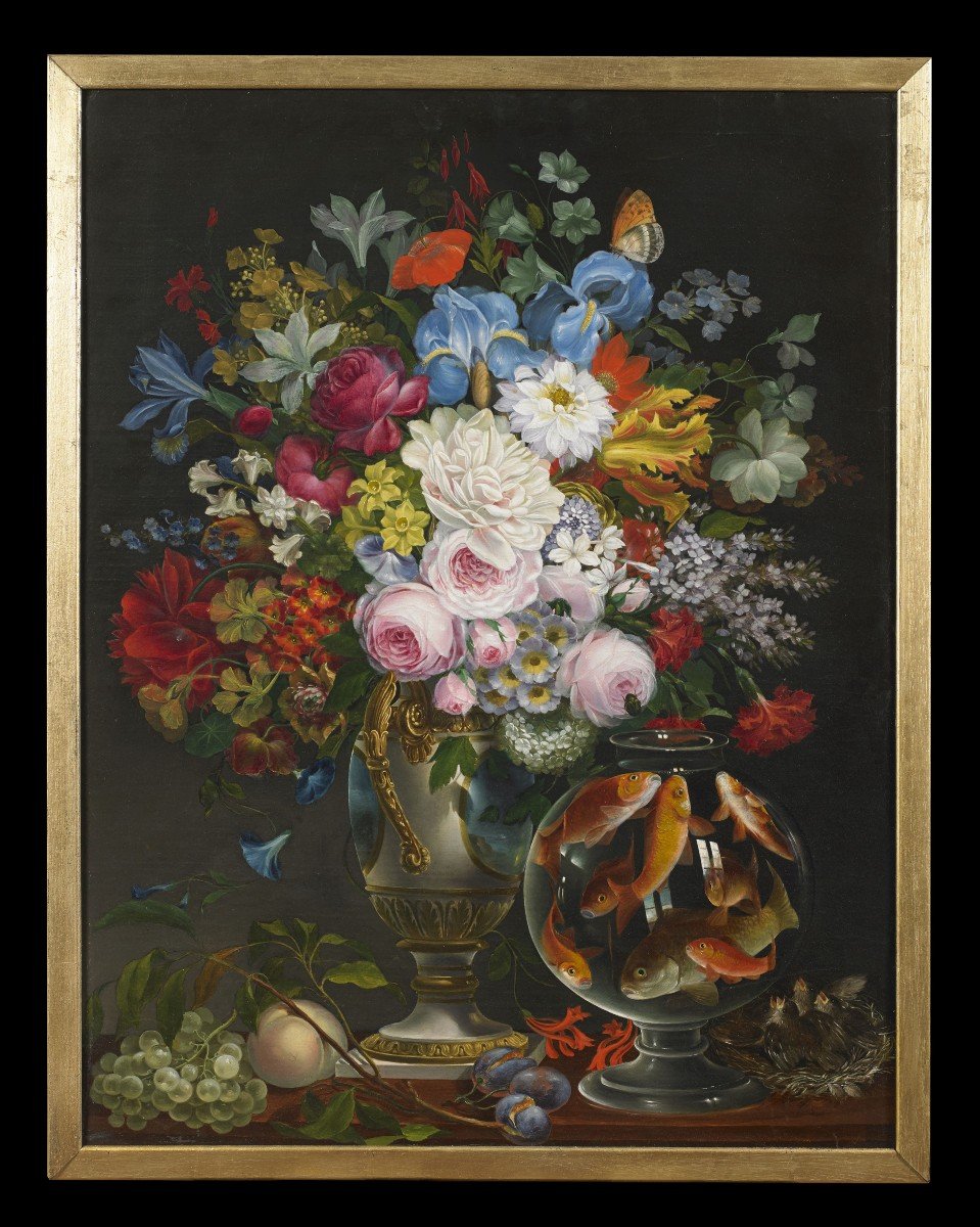 Nature Morte Française De Fleurs Et De Fruits Français '800-photo-2