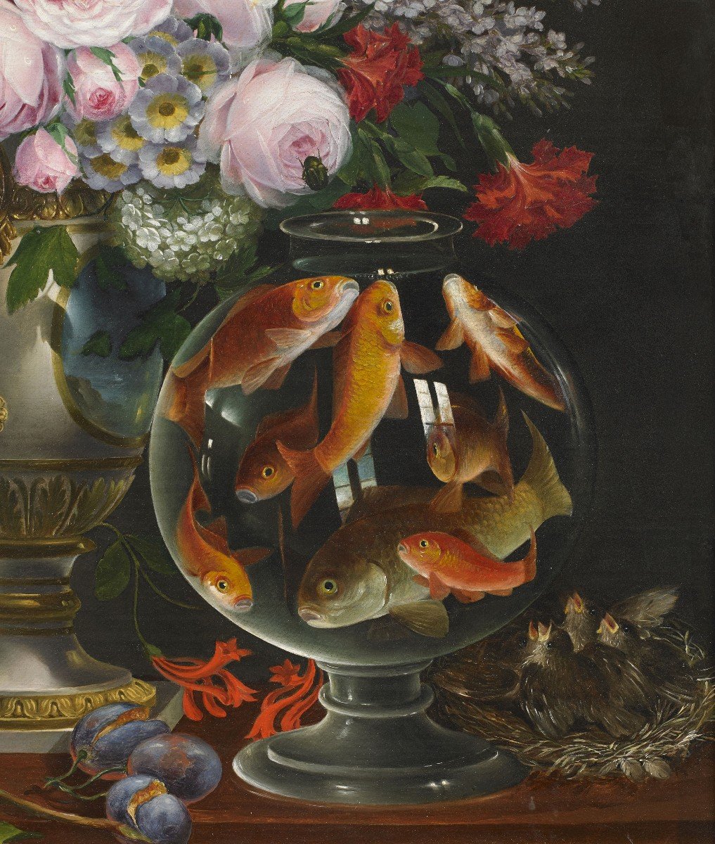 Nature Morte Française De Fleurs Et De Fruits Français '800-photo-3