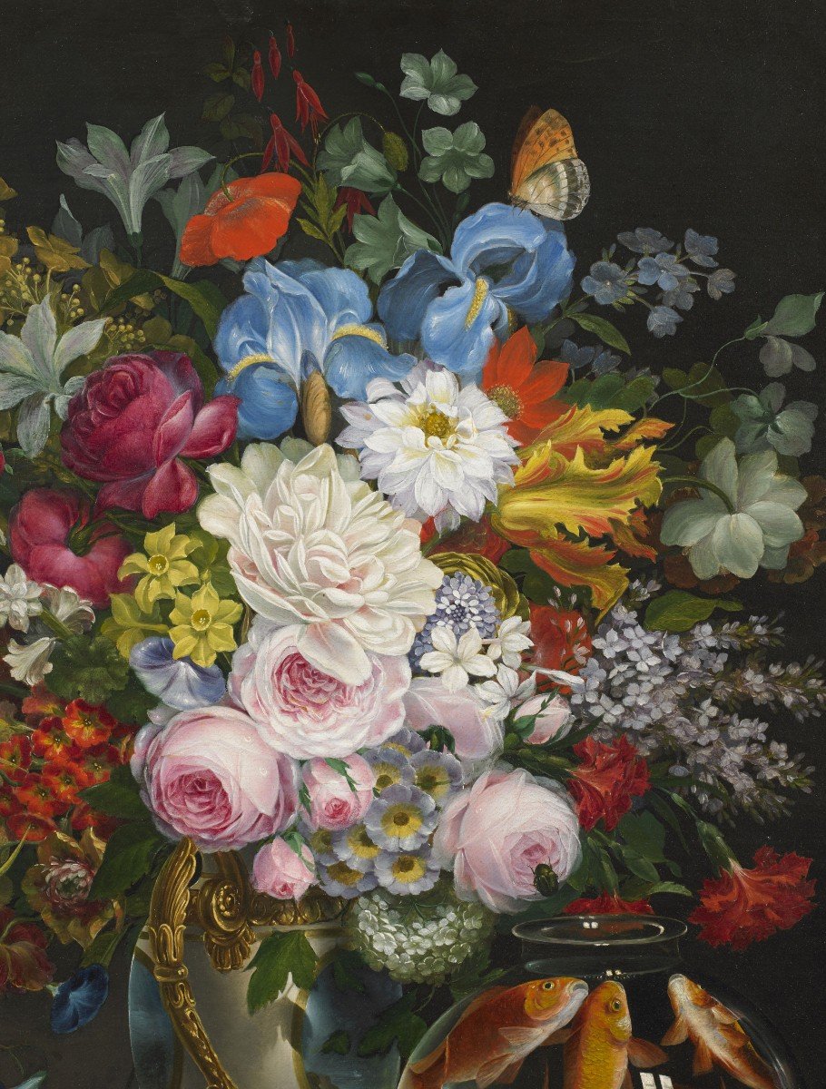Nature Morte Française De Fleurs Et De Fruits Français '800-photo-4