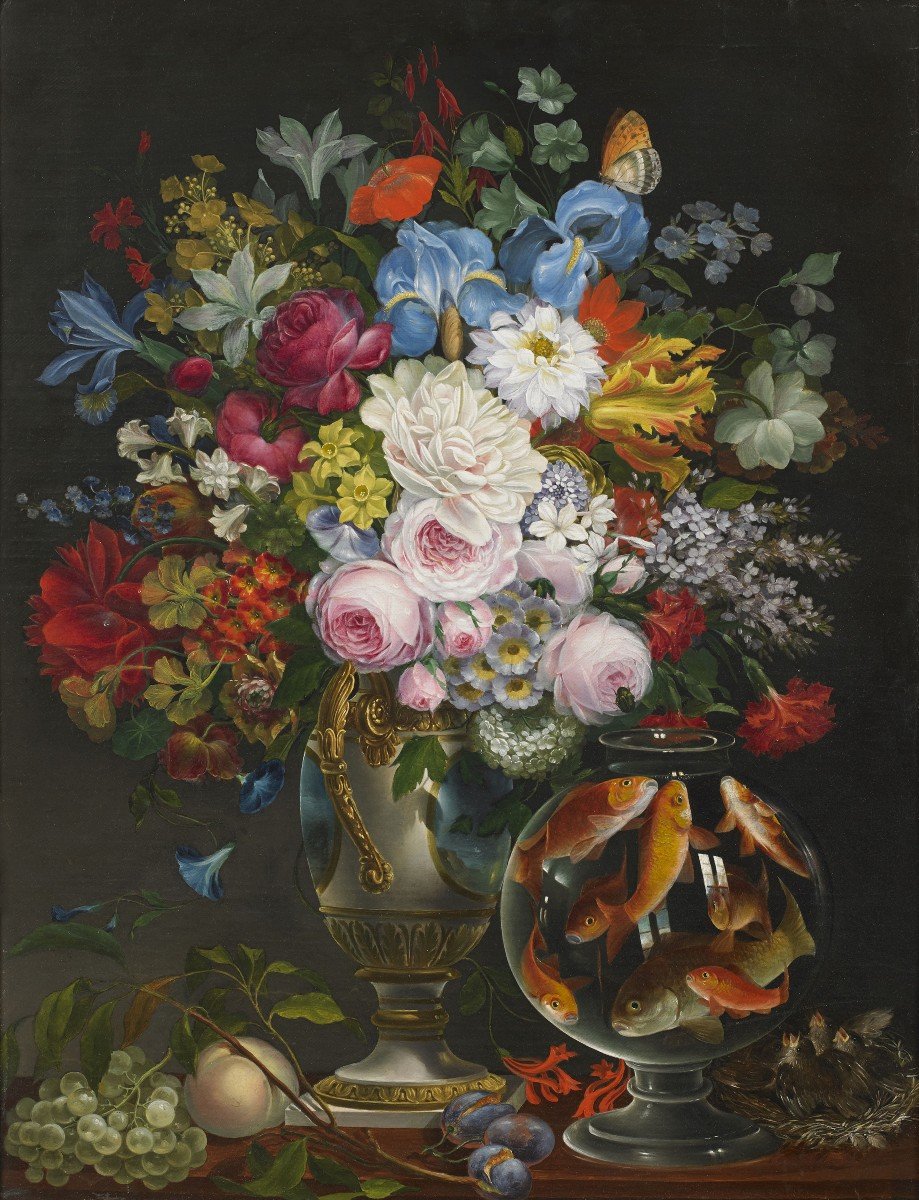 Nature Morte Française De Fleurs Et De Fruits Français '800