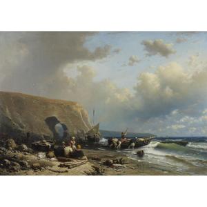 Paesaggio Marino con Pescatori '800