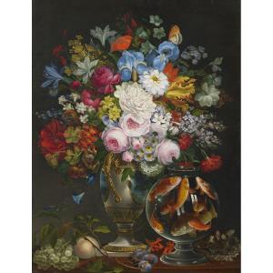 Nature Morte Française De Fleurs Et De Fruits Français '800