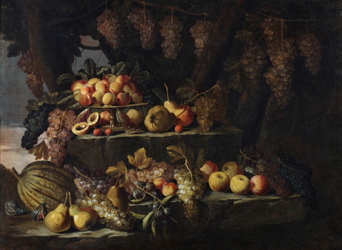 Maestro Romano, del XVII° secolo Natura morta di frutta all’aperto Roma 1660 – 1670-photo-2