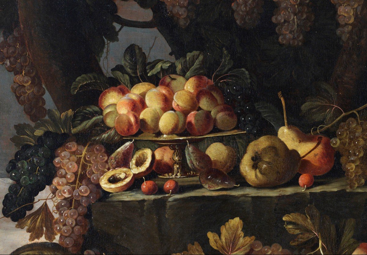 Maestro Romano, del XVII° secolo Natura morta di frutta all’aperto Roma 1660 – 1670-photo-3