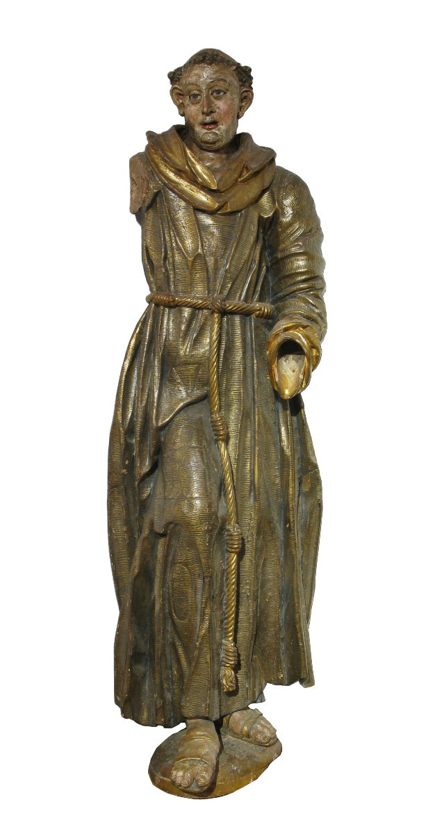 Frate (Sant’Antonio), scultura in legno policromo e dorato, XVI° secolo