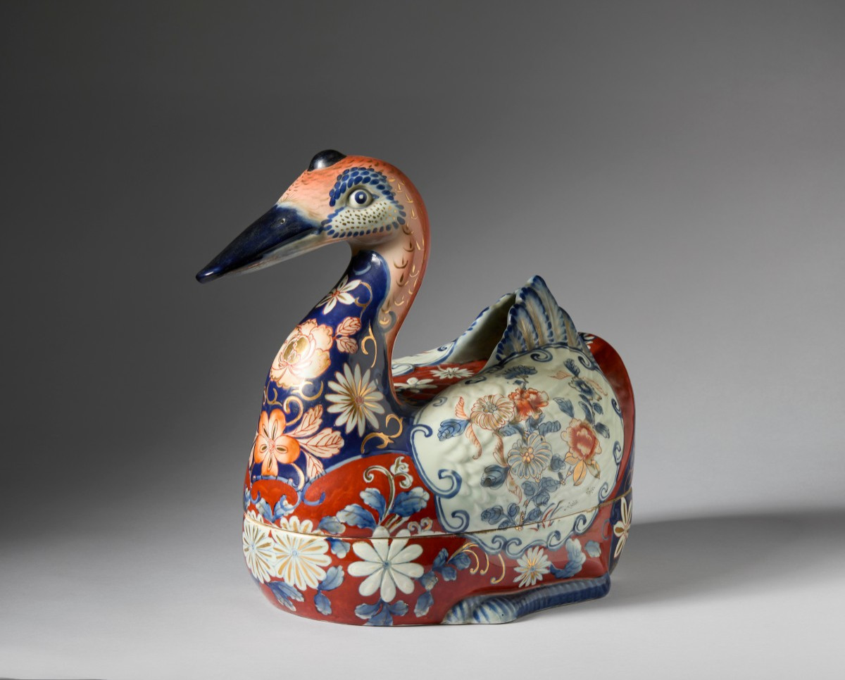 Porcellana zoomorfa  Imari a forma di anatra fine XIX° inizi XX° sec.-photo-2