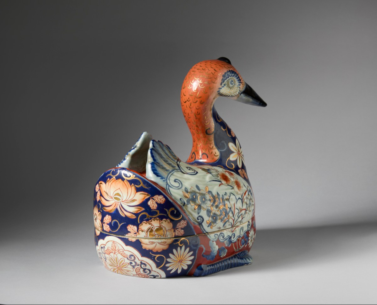 Porcellana zoomorfa  Imari a forma di anatra fine XIX° inizi XX° sec.-photo-3