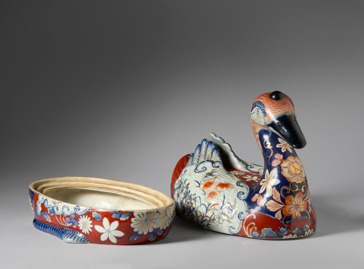 Porcellana zoomorfa  Imari a forma di anatra fine XIX° inizi XX° sec.-photo-1