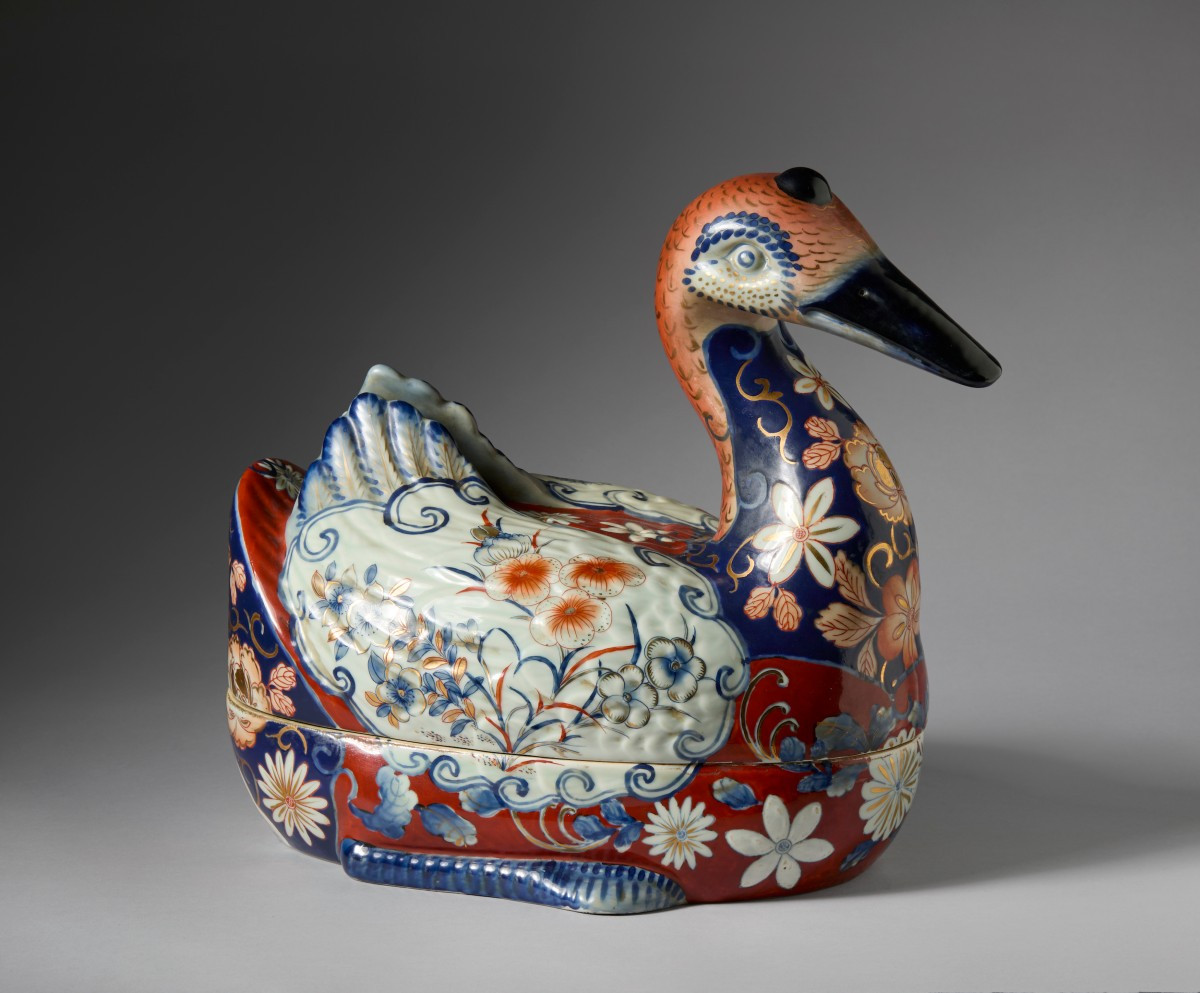 Porcellana zoomorfa  Imari a forma di anatra fine XIX° inizi XX° sec.-photo-4