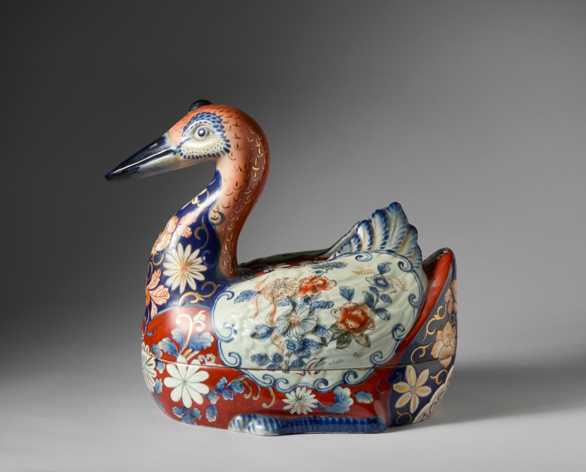 Porcellana zoomorfa  Imari a forma di anatra fine XIX° inizi XX° sec.