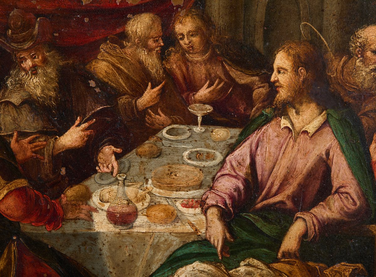 “La cena da Simone il fariseo” dipinto a olio su rame veneto fiammingo-photo-4