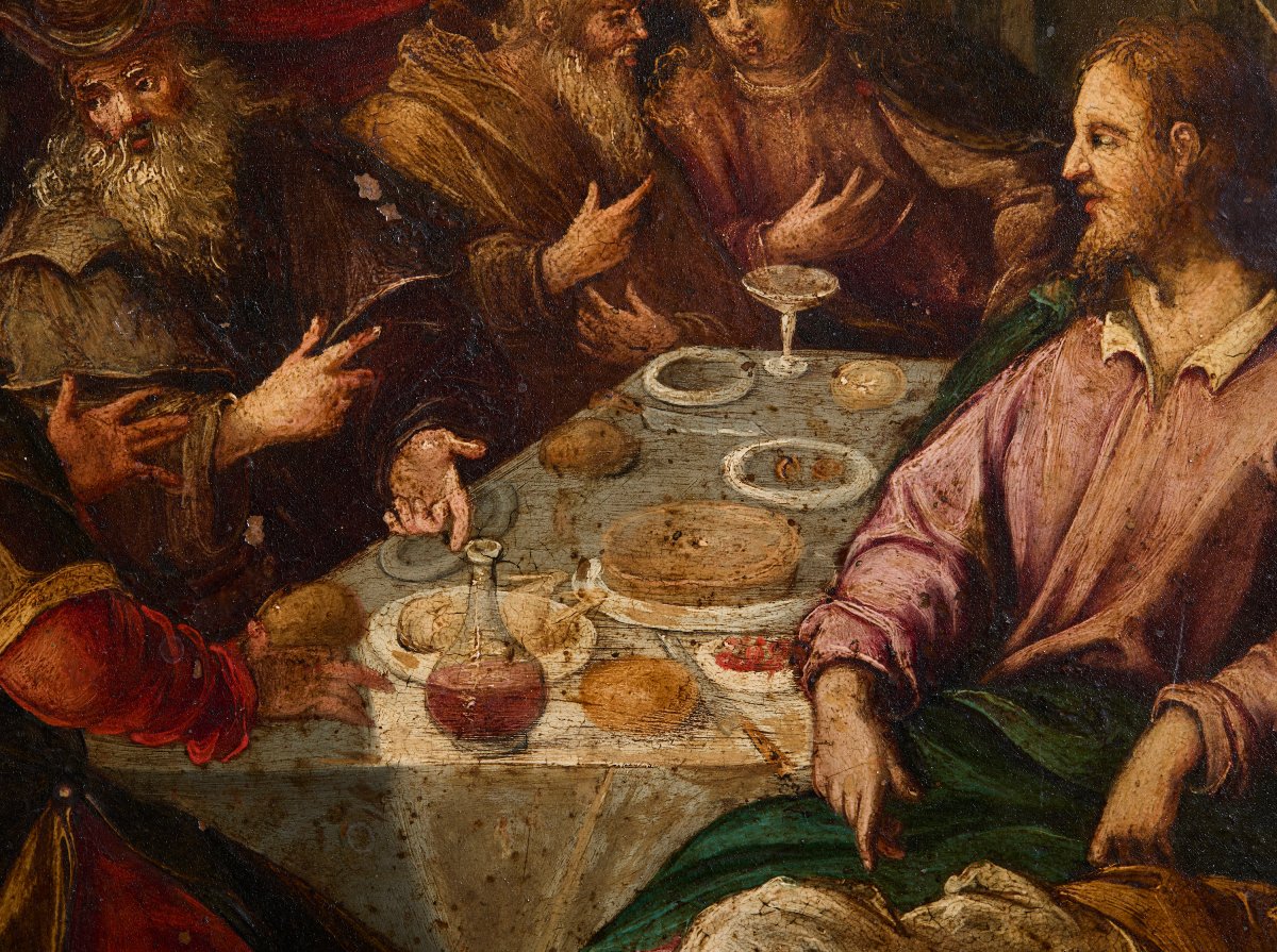 “La cena da Simone il fariseo” dipinto a olio su rame veneto fiammingo-photo-1