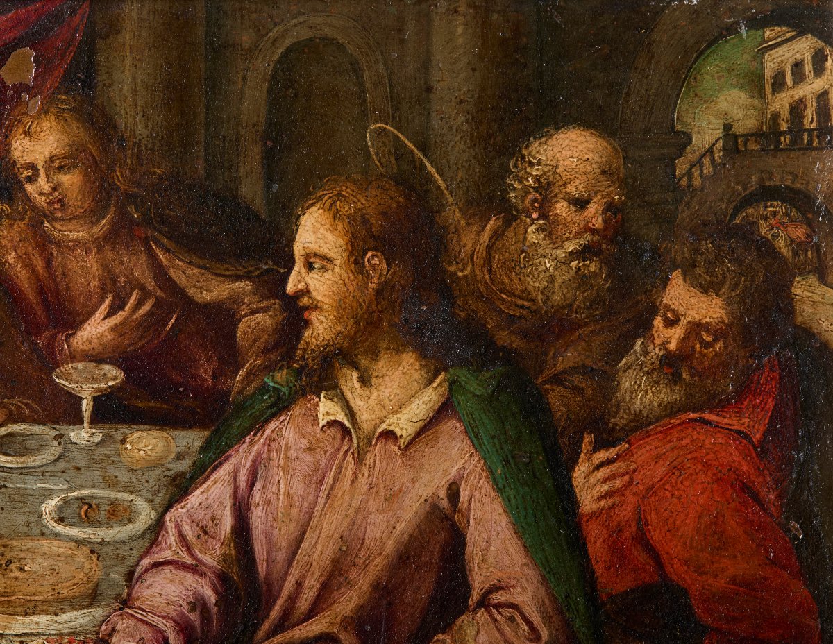 “La cena da Simone il fariseo” dipinto a olio su rame veneto fiammingo-photo-3