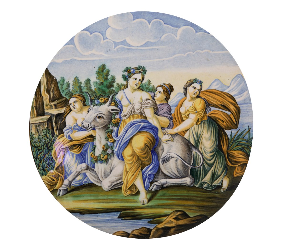Coppia di piatti istoriati in maiolica fornace del centro Italia (Castelli d’Abruzzo), XX° seco-photo-2