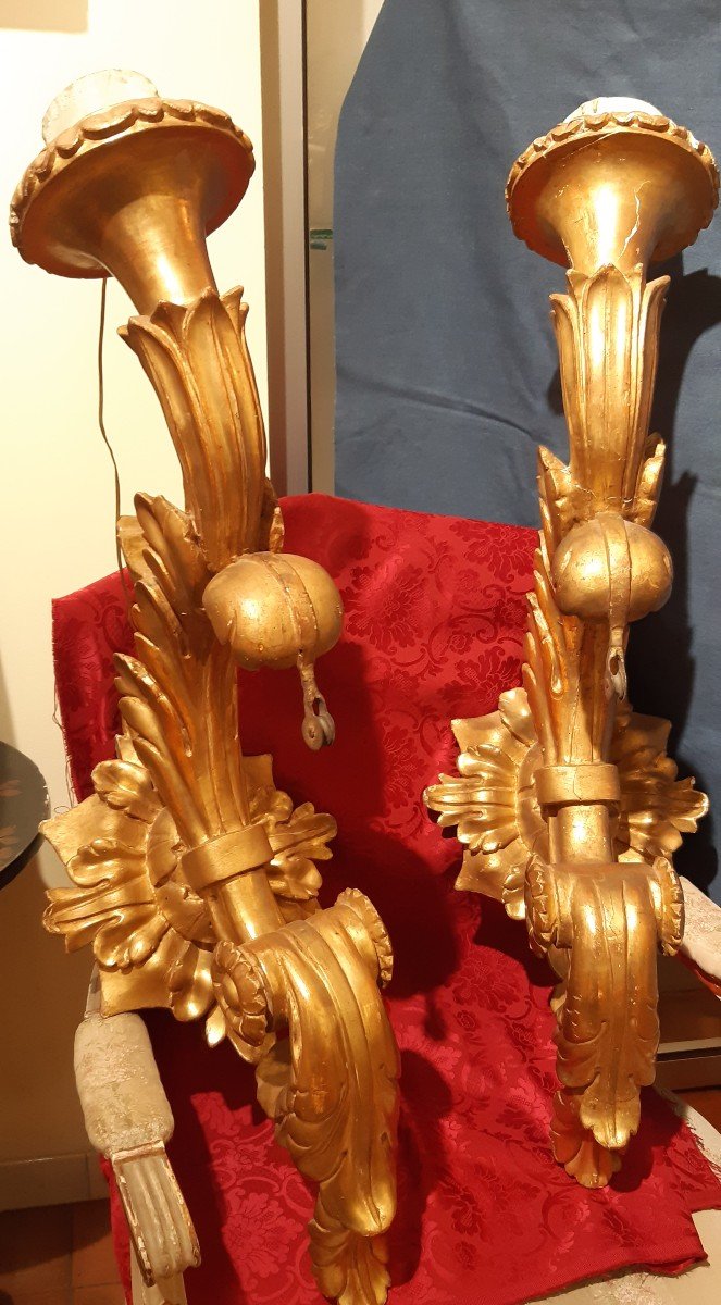 Coppia appliques in legno dorato, secoloXVIII-photo-2
