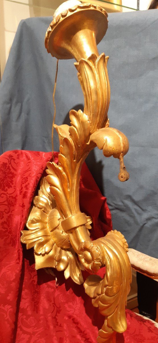 Coppia appliques in legno dorato, secoloXVIII-photo-3