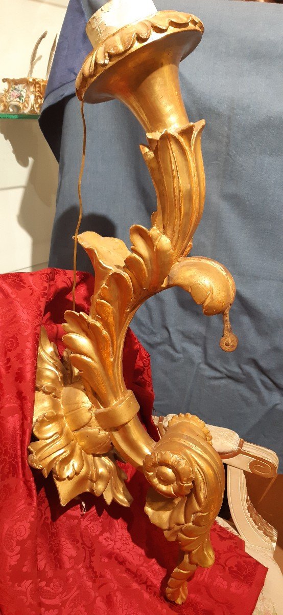 Coppia appliques in legno dorato, secoloXVIII-photo-4