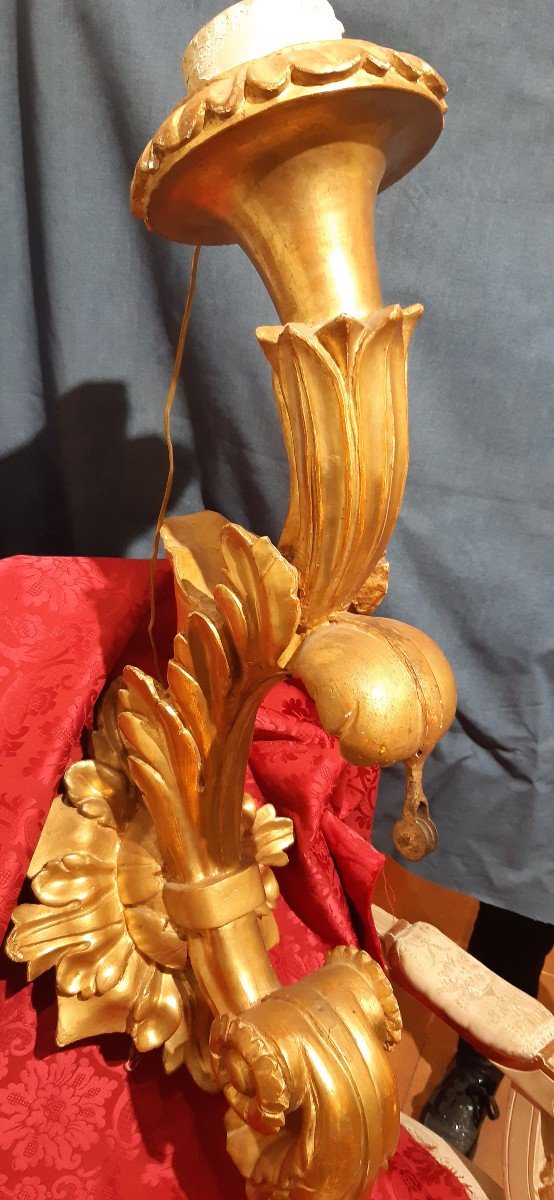Coppia appliques in legno dorato, secoloXVIII-photo-3