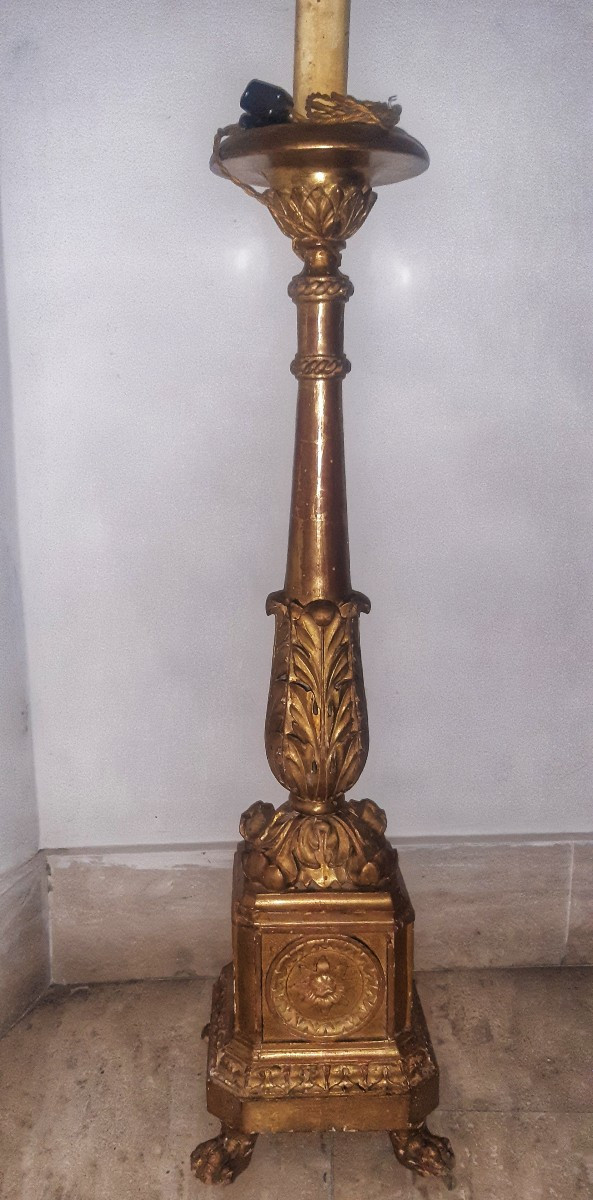 Coppia candelieri in legno dorato-photo-2