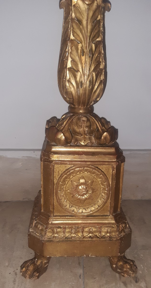 Coppia candelieri in legno dorato-photo-4